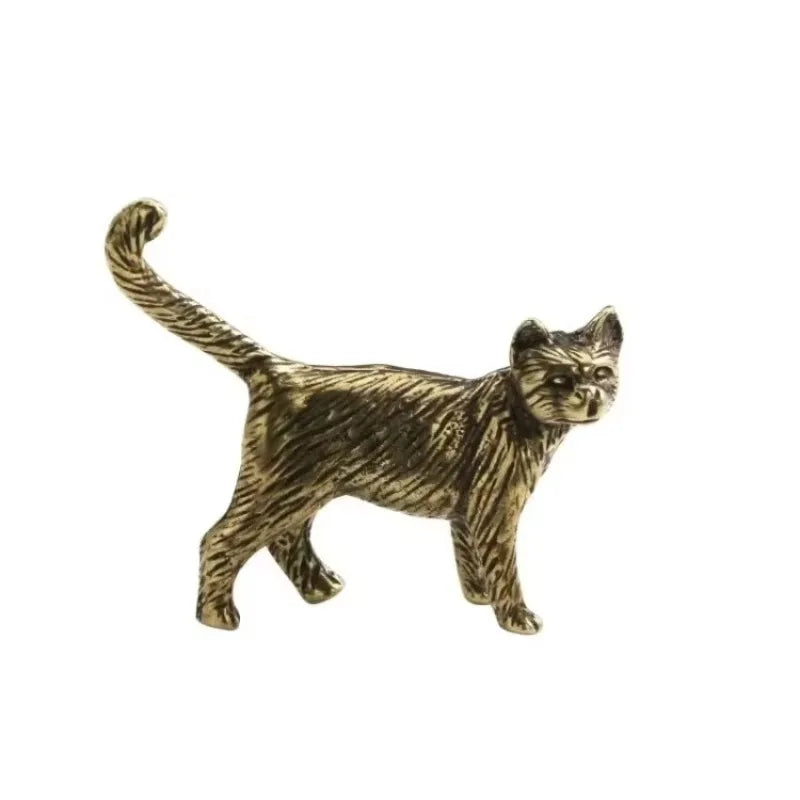 Retro Cat Brass Ornament Creative Long Tailed Cat Desktop Tea Pet Micro Carved Crafts Home Decoration Countryside Cat Ornament Qme