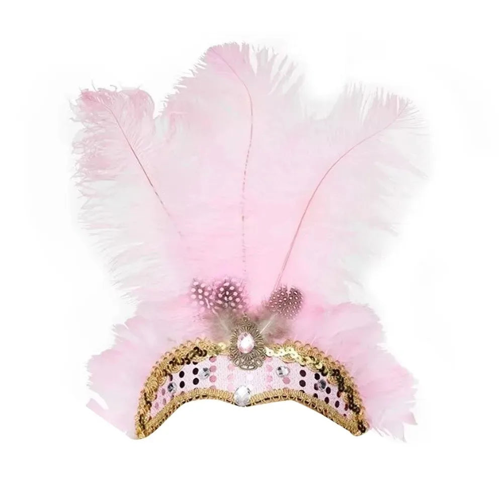 Exquisite Colorful Feather Headpiece Vintage Glitter Sequin Headband Qme Pink