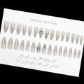 Brazil Translucent Gray Rhinestone Decor Press On Nails Minimal Cold Sense Stylish European American Removable False Nails Qme 1pcs