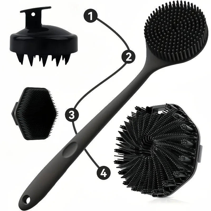 Long Handle Silicone Bath Brush Body Back Face Gentle Exfoliating Qme