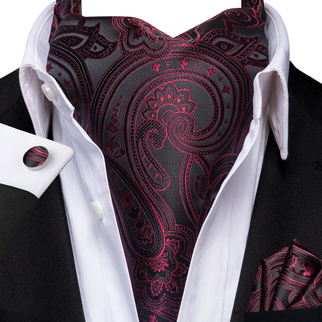 Men's Ascots Fashion Luxury Floral Cravat Cufflinks Handkerchiefs Qme LDAS1194