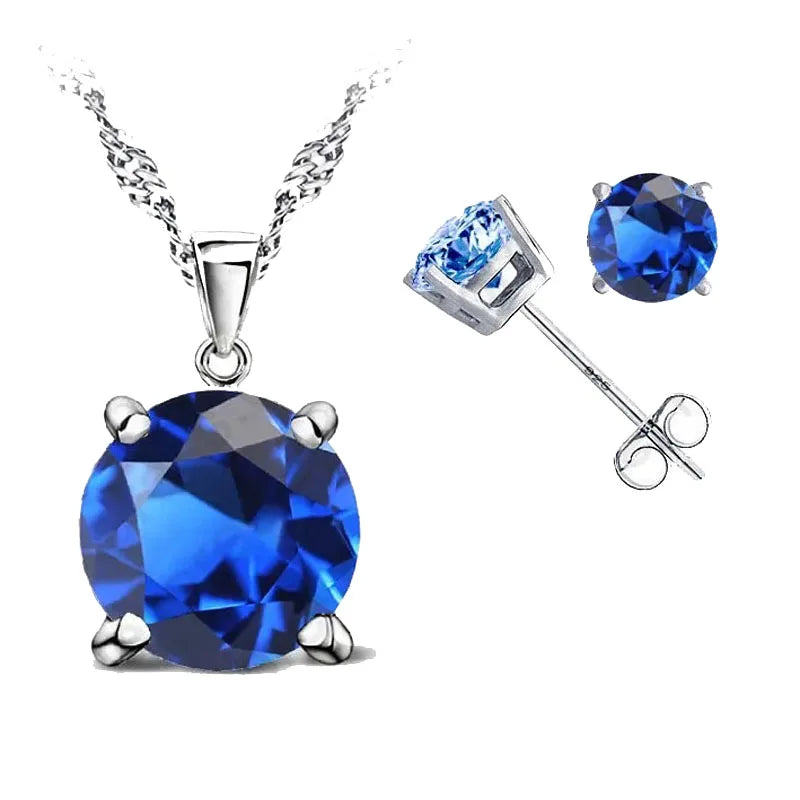 Top Sale CZ Cubic Zirconia Good Quality 925 Sterling Silver Color Jewelry Sets Stud Earring Pendant Necklace for Wedding Qme