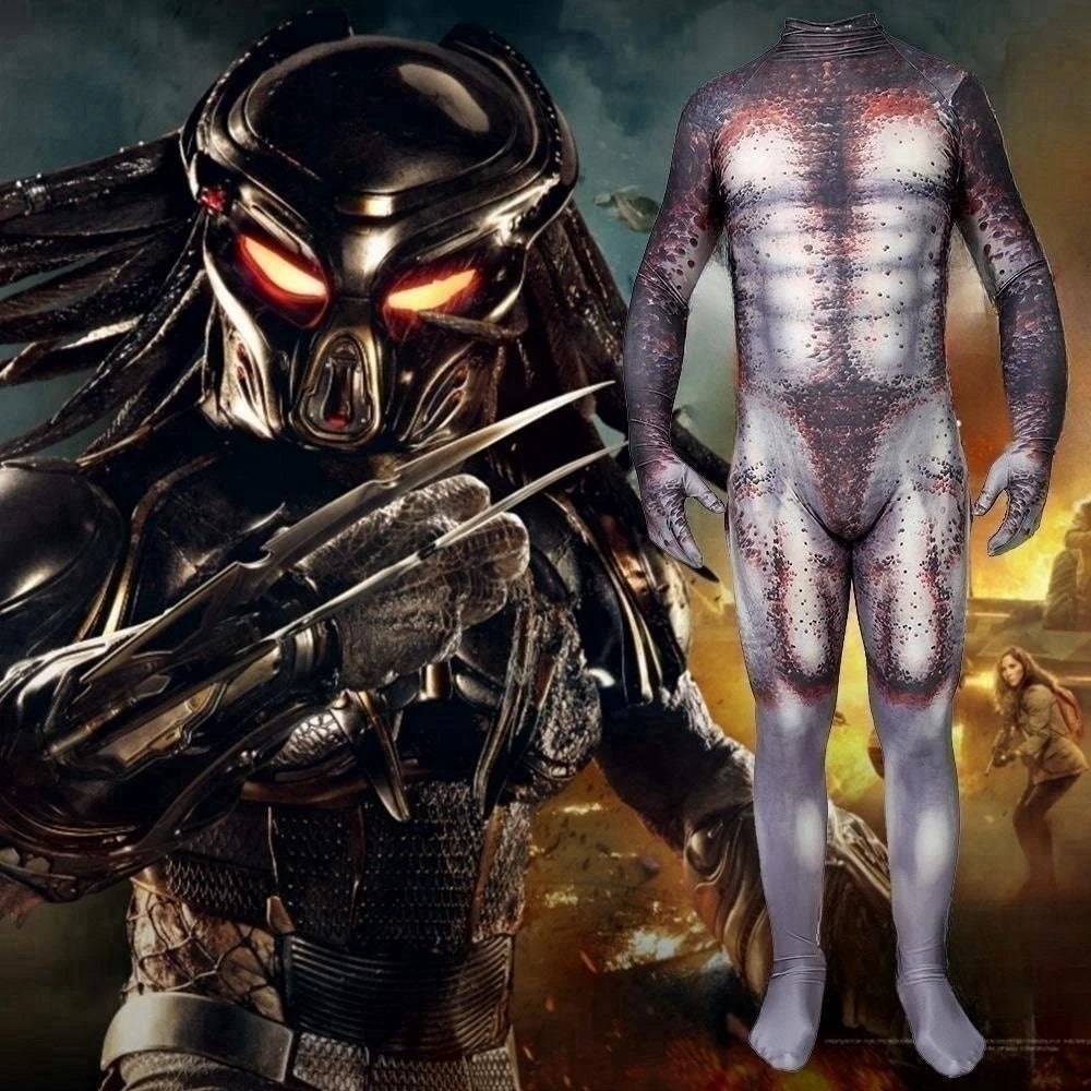 Mens Boys The Predator Cosplay Halloween Costumes Spandex Suit Bodysuit Jumpsuit Adults Kids Qme