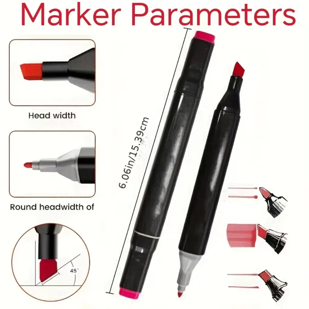 12 Pcs Oily Marker Pen Set Art Alcohol Based Markers Dual Tips Sketching Drawing Graffiti Manga School Art Supplies Qme