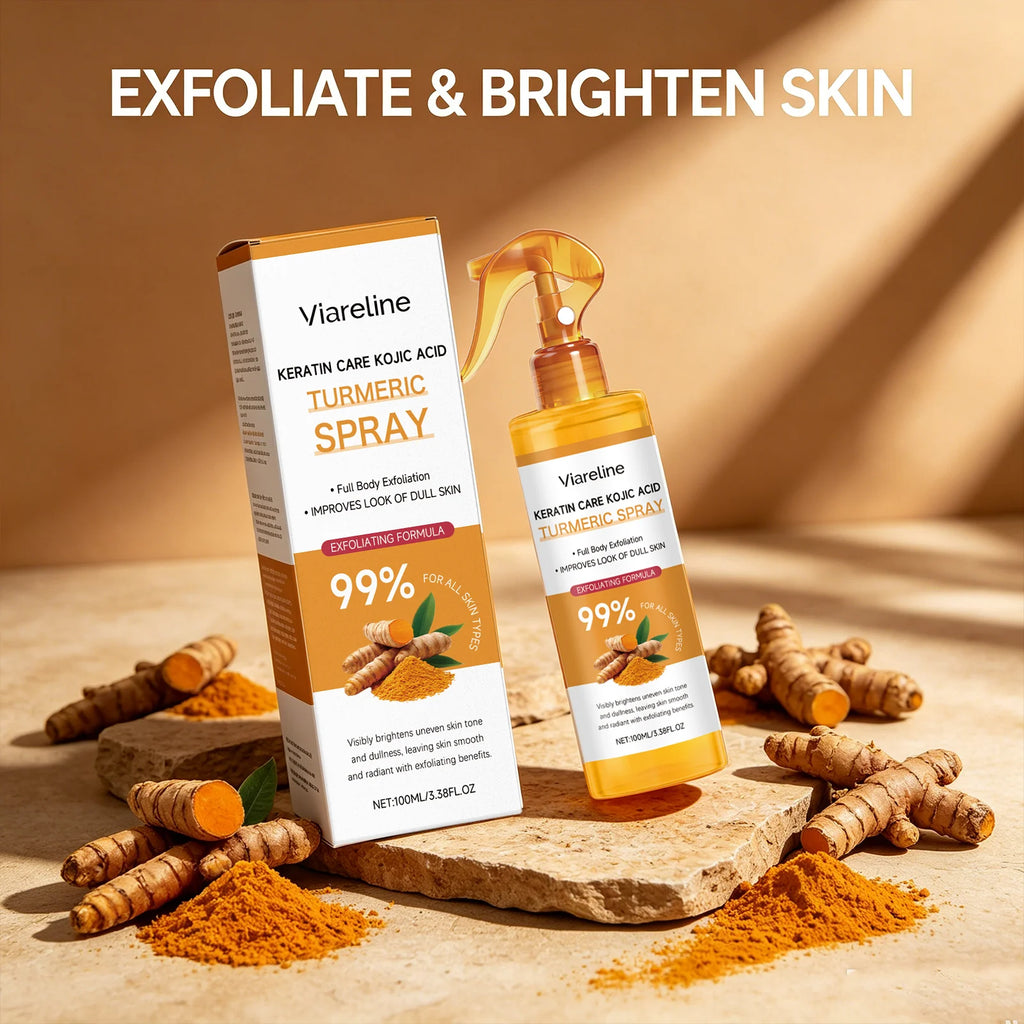 Viareline Kojic Acid Turmeric Spray Remove Dead Skin Brightening Body Exfoliant Uneven Skin Tone Keratin Care Moisturizing Spray Qme