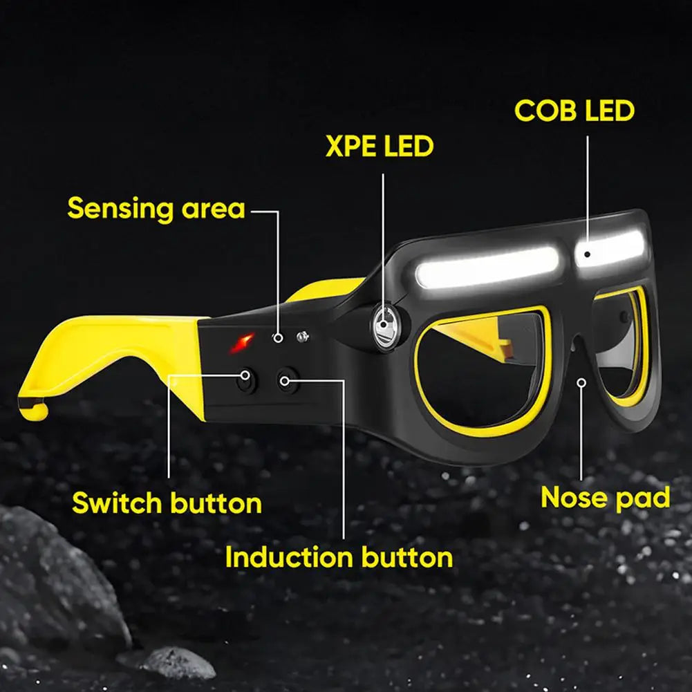 LED Glasses Rechargeable Headlight Motion Sensor 5Modes Light Up Car Qme