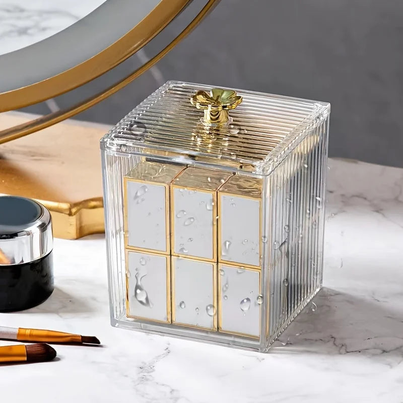 1pc Acrylic Cotton Swab Storage Jar, Transparent Storage Canister With Lid, Storage Box For Cotton Swab Pad Floss, Qme Box with Lid