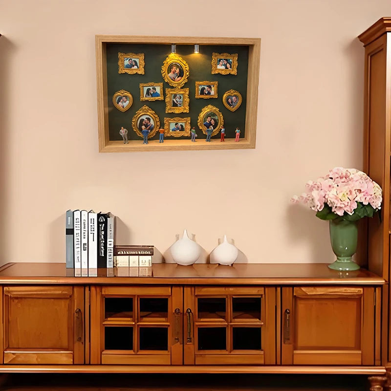 DIY Mini Museum Silhouette Box, Family Memory Photo Display Case Frame Silhouette Box With Light, Mini Frames & Figurines Qme