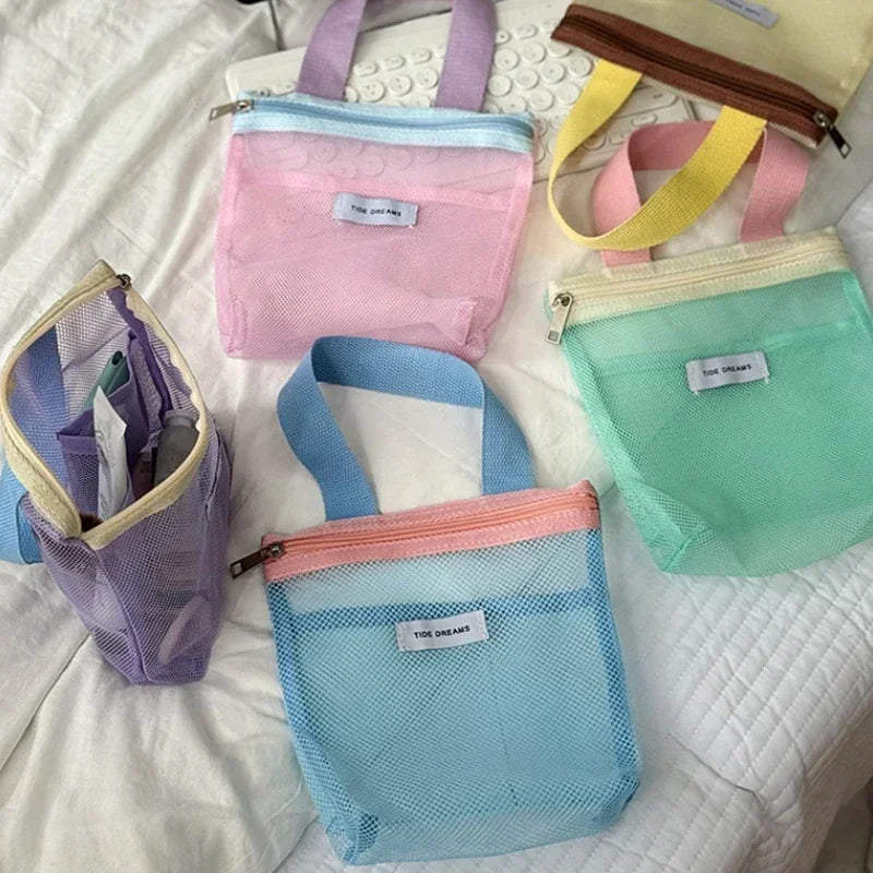 Mesh Makeup Toiletry Storage Bags Handbags Portable Travel Washing Qme