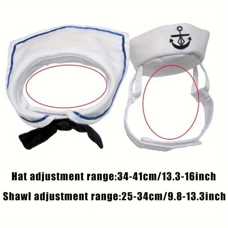 Pet Halloween sailor suit, sailor hat with tie set, cute Halloween party costumes Qme