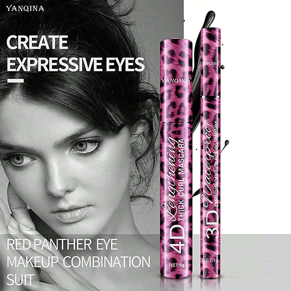 YANQINA Liquid Eyeliner Pencil 4D Waterproof Mascara Set Cosmetics Eye Liner Thick Curling Mascara Eyebrow Pencil Eyes Makeup Qme