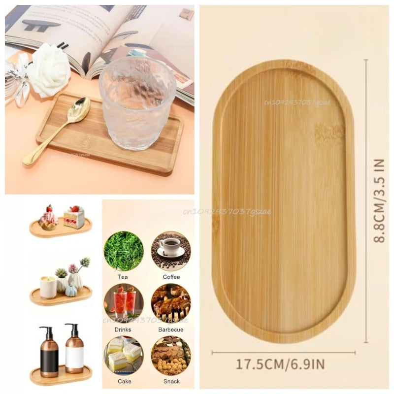 Eco-Friendly Bamboo Tray Non-Slip Multi-Functional Wood Saucer for Coffee Tea Dessert Snack Home Hotel Bathroom Living Room Qme