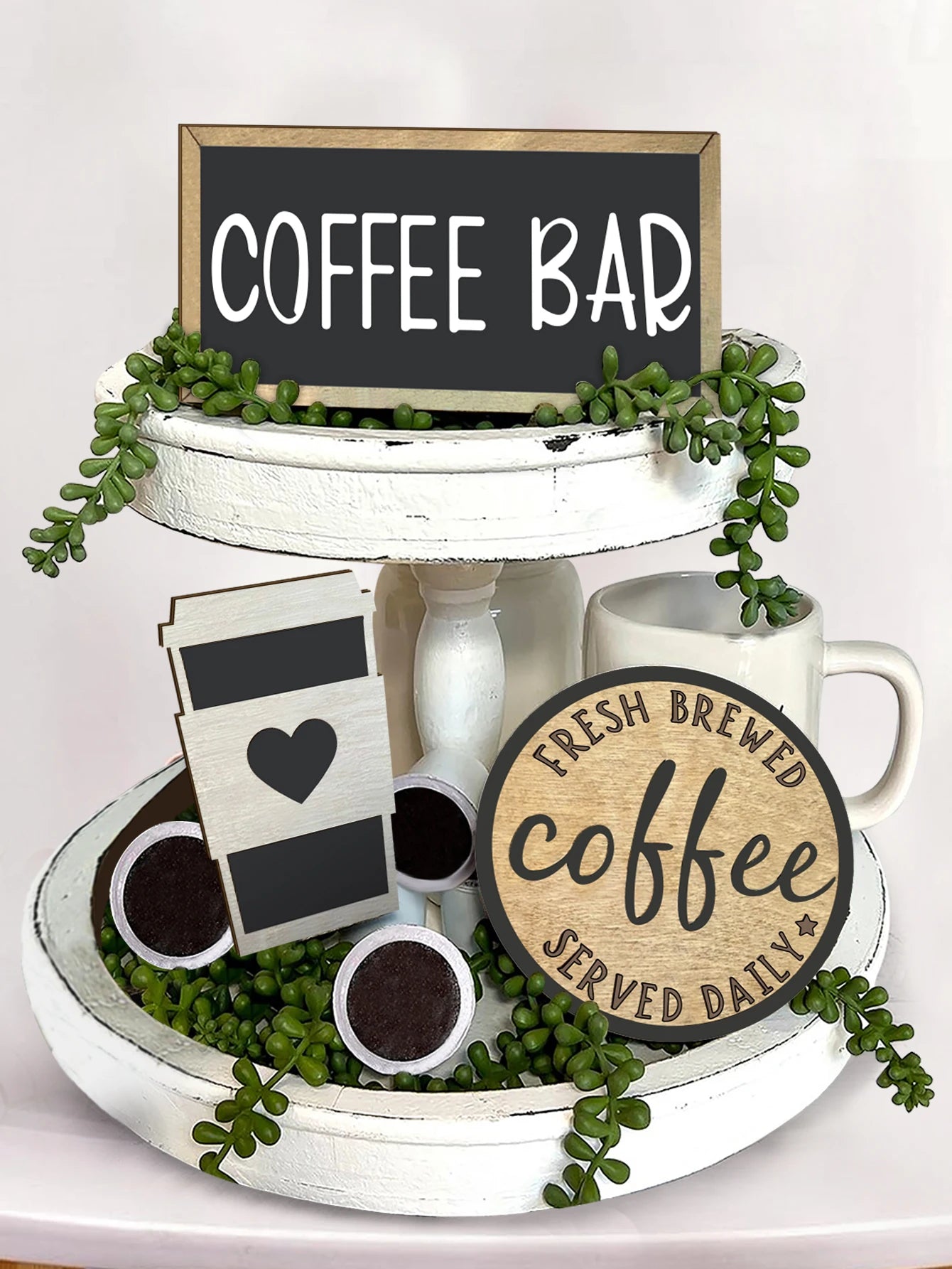 1pc Elegant Wooden Coffee Tray - Stylish Layered Construction for Aesthetic Accentuation in Homes Bars & Coffee Shops Qme