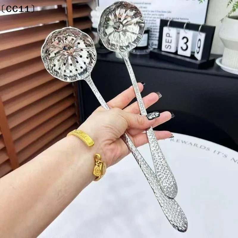 Stainless Steel Spoon Long Handle Soup Spoons Pot Scoops Colander Qme