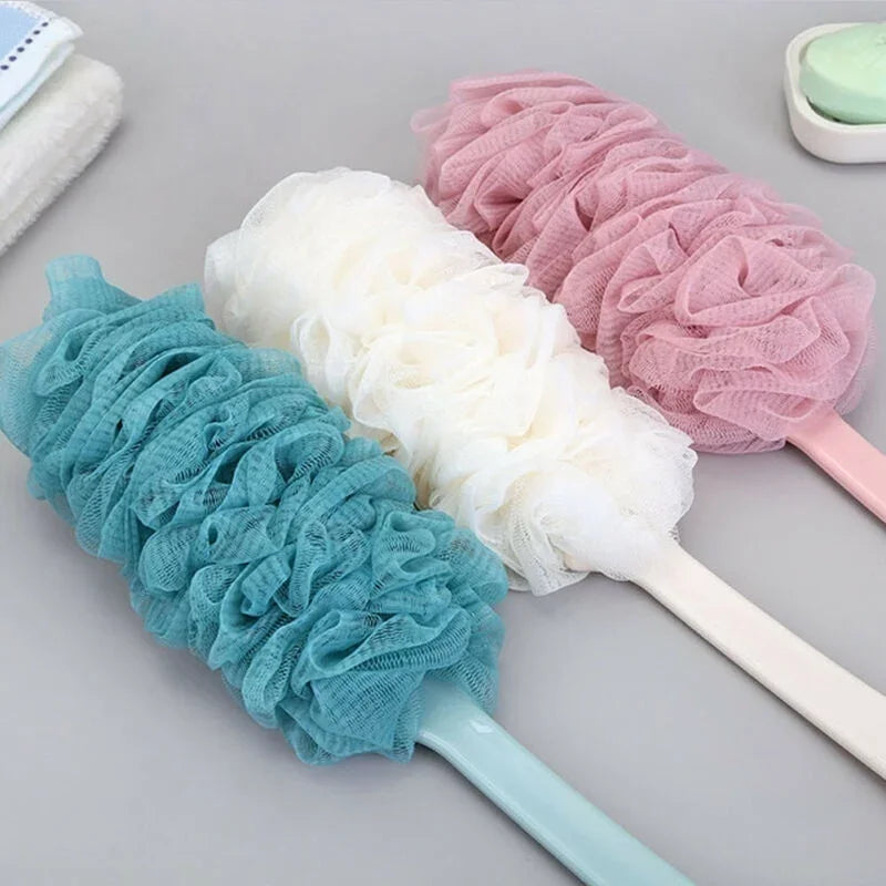 Long Handle Bath Brush Back Shower Scrubber Body Soft Mesh Scrub Puff Qme