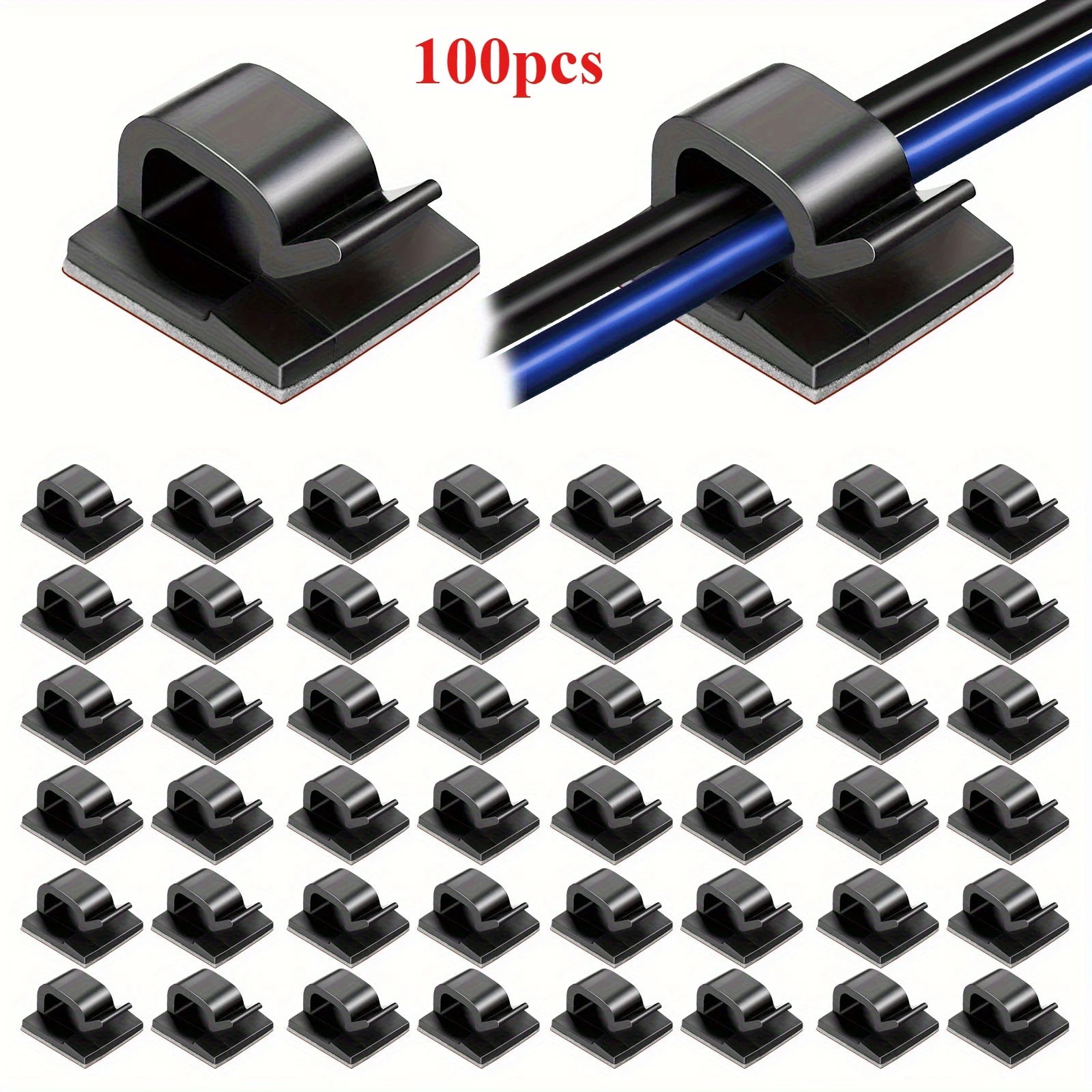 50/100pcs Self-Adhesive Cable Clips: The Ultimate Cable Management Solution for Home & Office! Qme Black