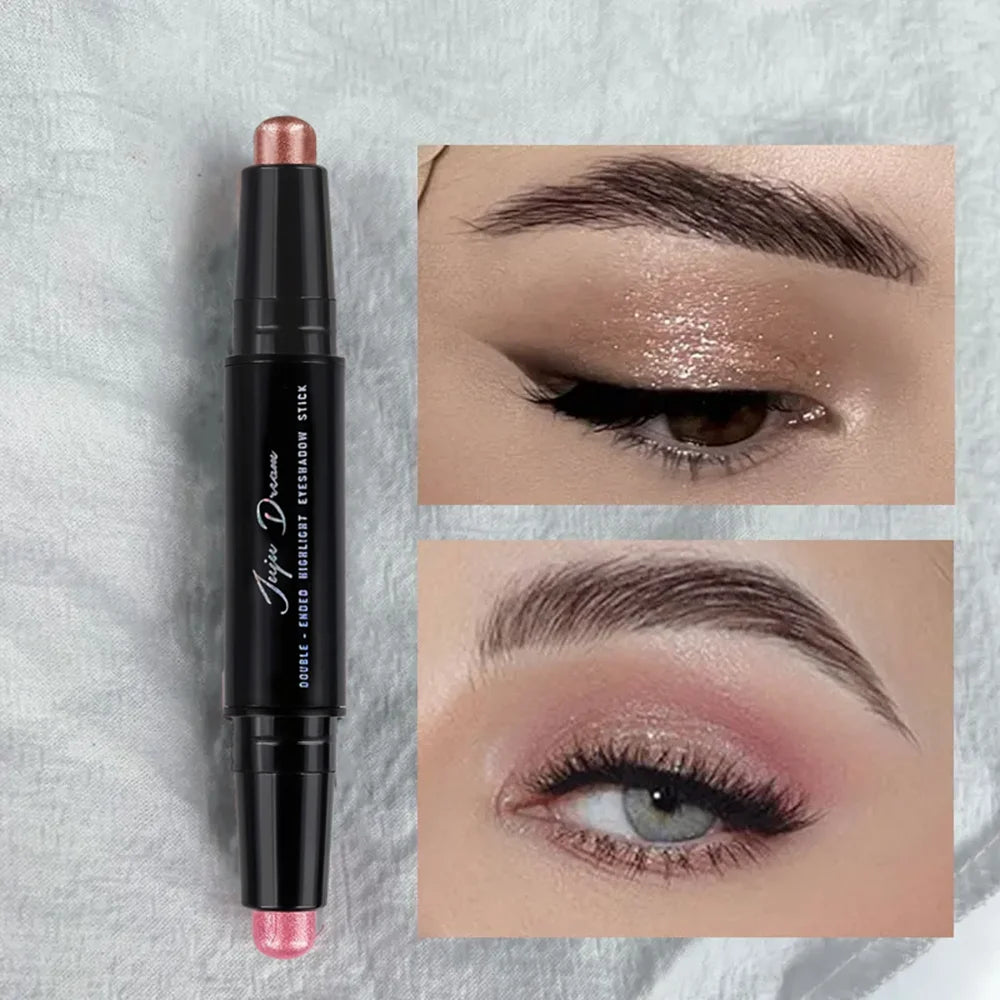 Dual-ended Eyeshadow Stick Matte Shimmer Waterproof Long-lasting Qme Pink and red