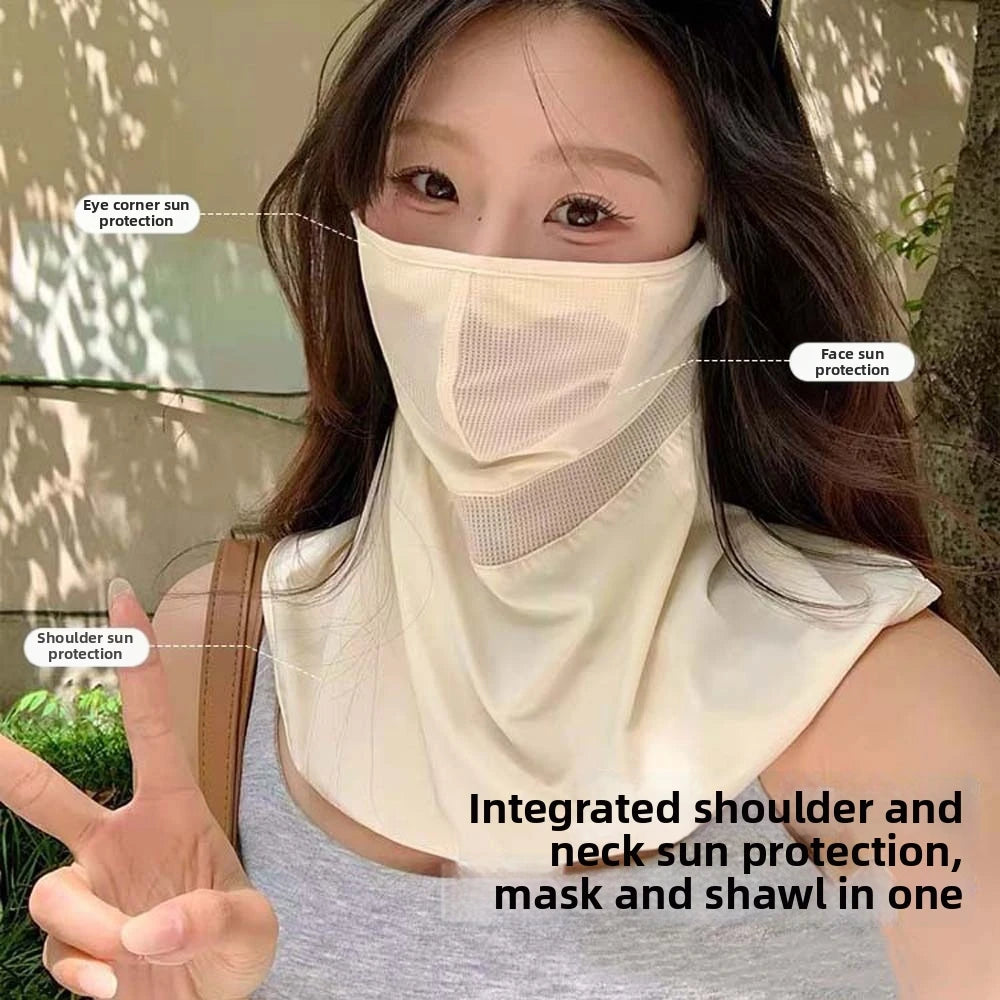 Outdoor Work Ice Silk Neck Sunscreen Mask Thin Solid Color Face Sun Protection Elastic Lightweight Breathable Sunshade Mask Men Qme