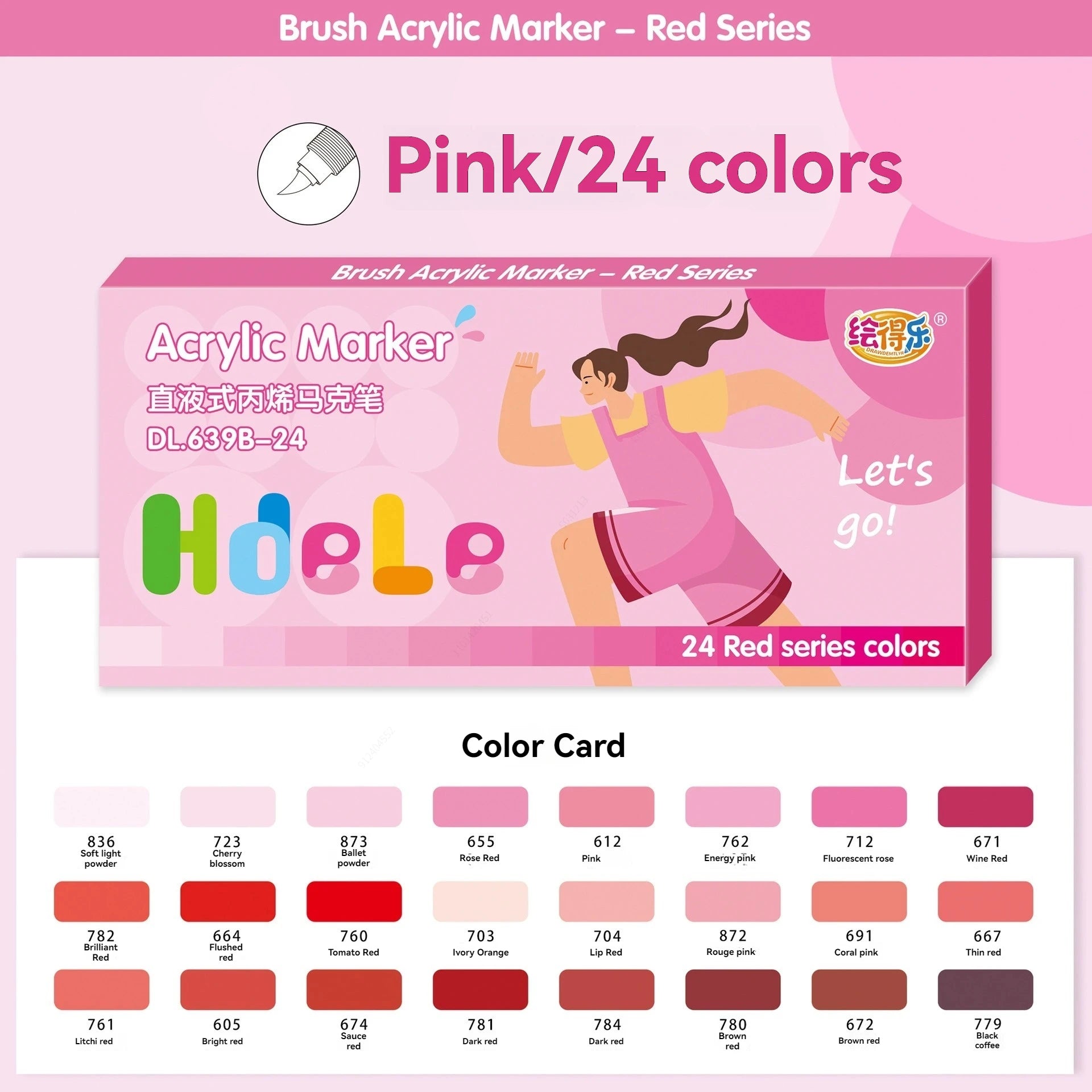 Brush Tip Acrylic Paint Markers Pen - With Direct-Liquid Ink Control System Premium Markers Pen for Rocks, Paper, Canvas, DIY Qme 639B-24