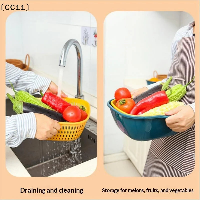 2in1 Kitchen Drain Basket Storage Multifunctional Wash Drainer Qme