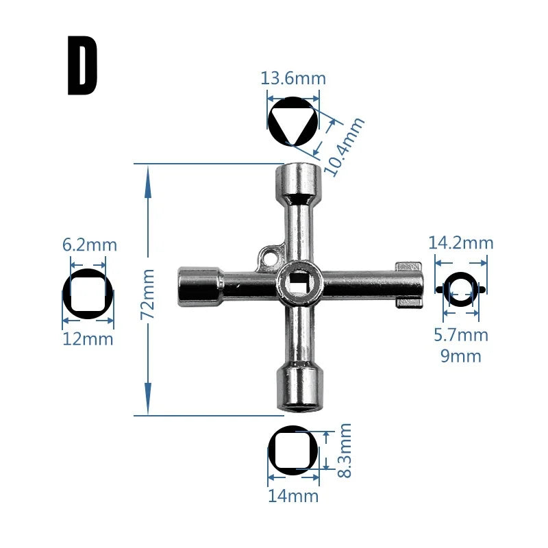 4-in-1 Cross Switch Square Key Wrench Multifunction Repair Hand Tools for Electrical Elevator Control Cabinet Valve Universal Qme D-1