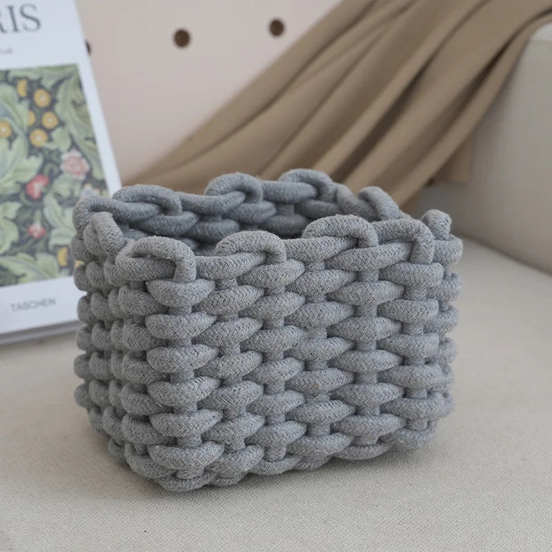 Artisanal Cotton Rope Storage Basket Bohemian Desktop Organizer Qme grey M