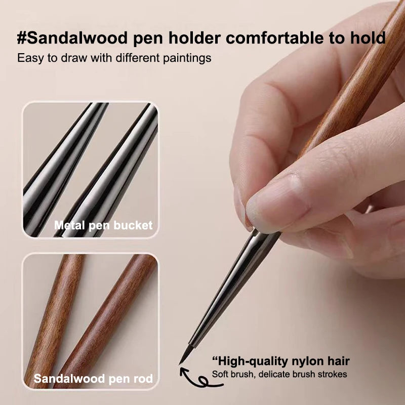 Sandalwood Nail UV Gel Pen Brush Art Liner Flower Painting Drawing Qme