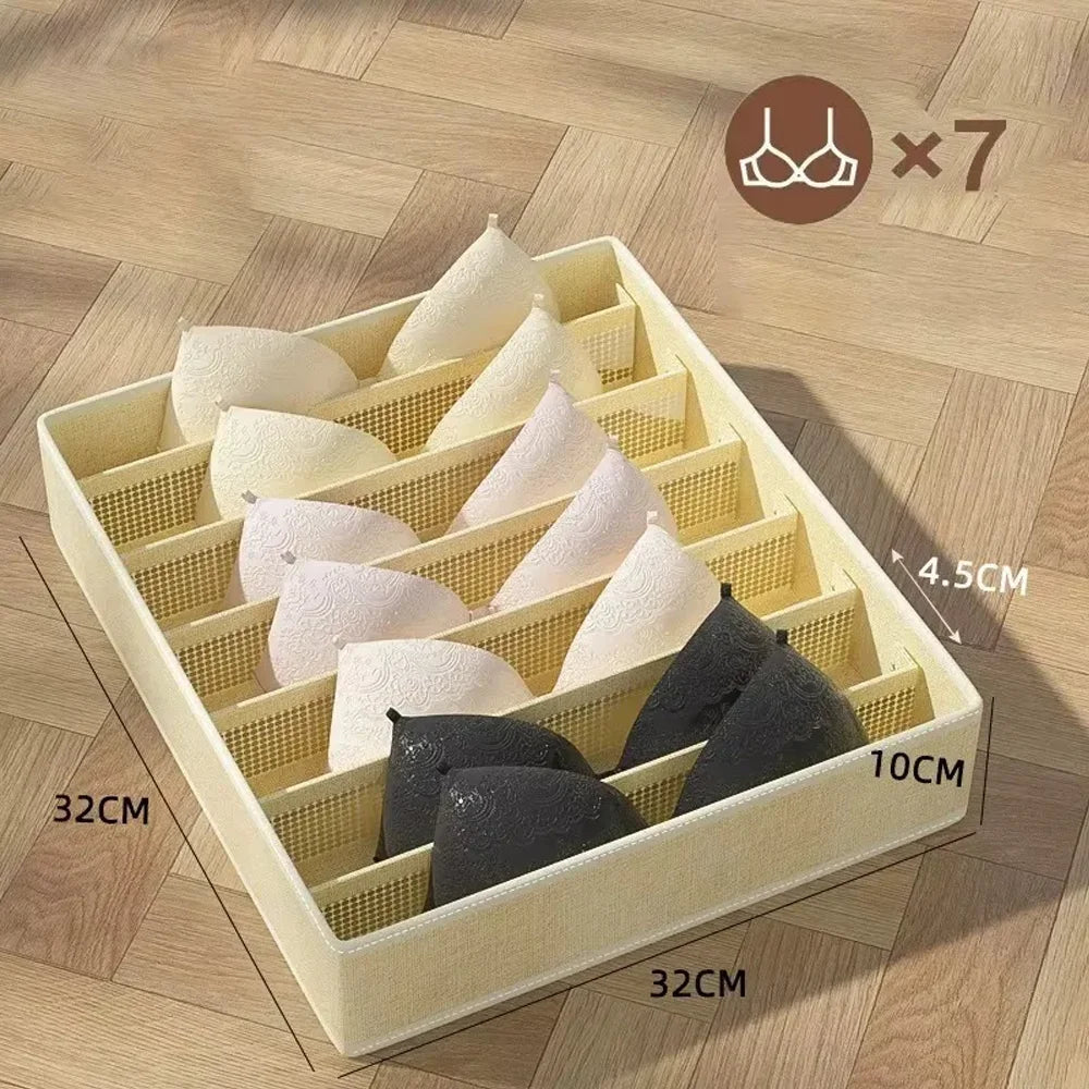 3-in-1 Drawer Organizer for Underwear & Socks Foldable Fabric Storage Box with Compartments for Bras & Panties Qme 7grid beige