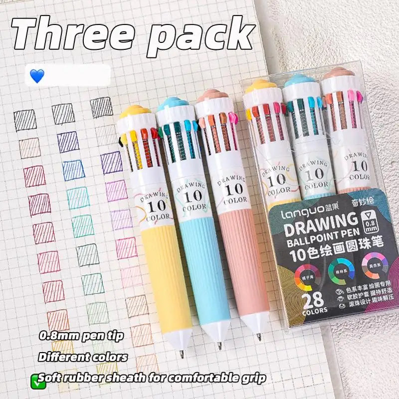 Soft Grip Press Ballpoint Pen Multicolor Writing Drawing School Qme A4