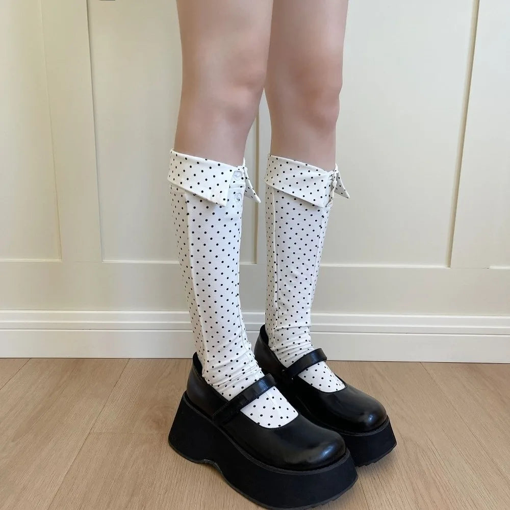 Comfortable Button Flip Collar Socks Lapel Novelty Polka Dot Socks Solid Color Hosiery Short Ankle Socks Female Qme One Size Style 4