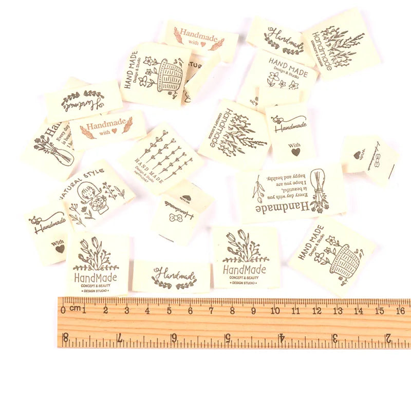 50pcs 14.5-53mm Vintage Handmade Fabric Labels Soft Clothing Tags for DIY Sewing Crafts Clothes Scrapbooking cp3820 Qme