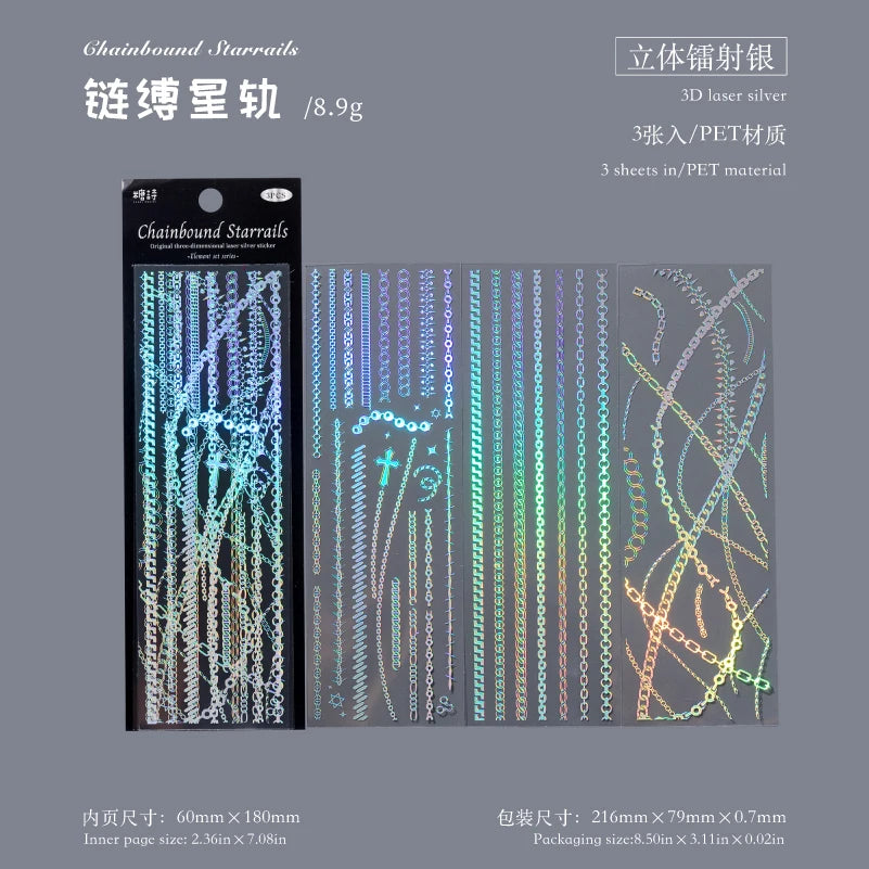 3sheets Element Collection Series Kawaii PET Laser Silver Stickers DIY Diary Phone Case Handmade Scrapbook Aesthetic Stickers Qme 3