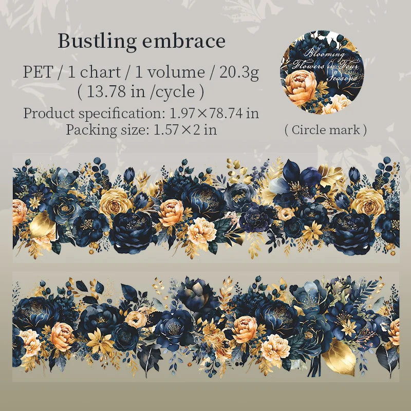 PET Tape flower Pattern Self-Adhesive Tape Sticker Decorative Masking Tape DIY Craft Decorative Tape For Scrapbooking Decoration Qme C