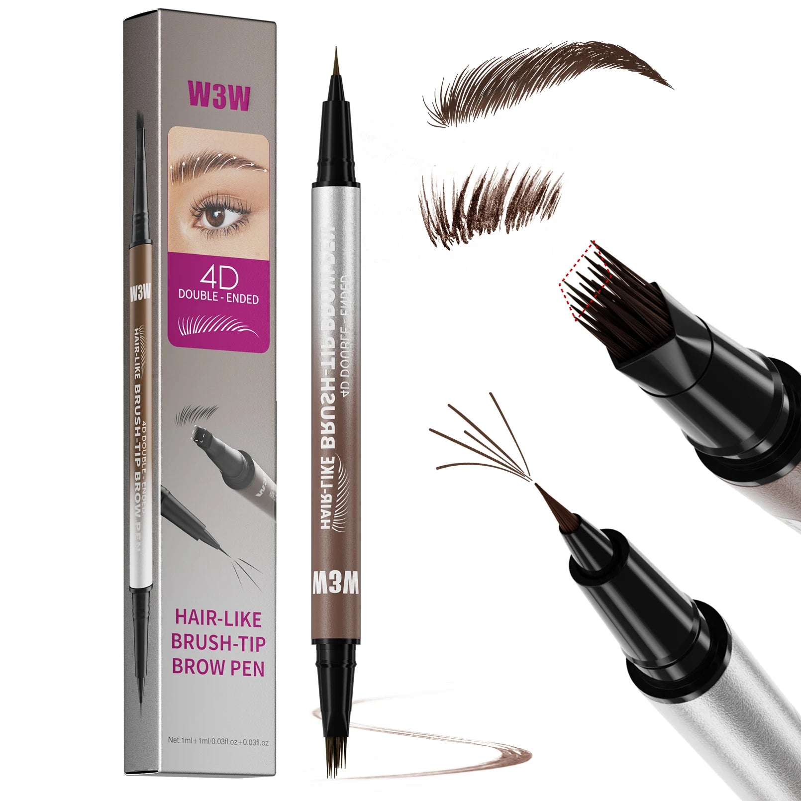 2-in-1 Dual-Ended Eyebrow Pen with Tip brow pen and Precise Brush-Tip, Brow Pen for Natural Waterproof and Long-Lasting Brows Qme W680-3