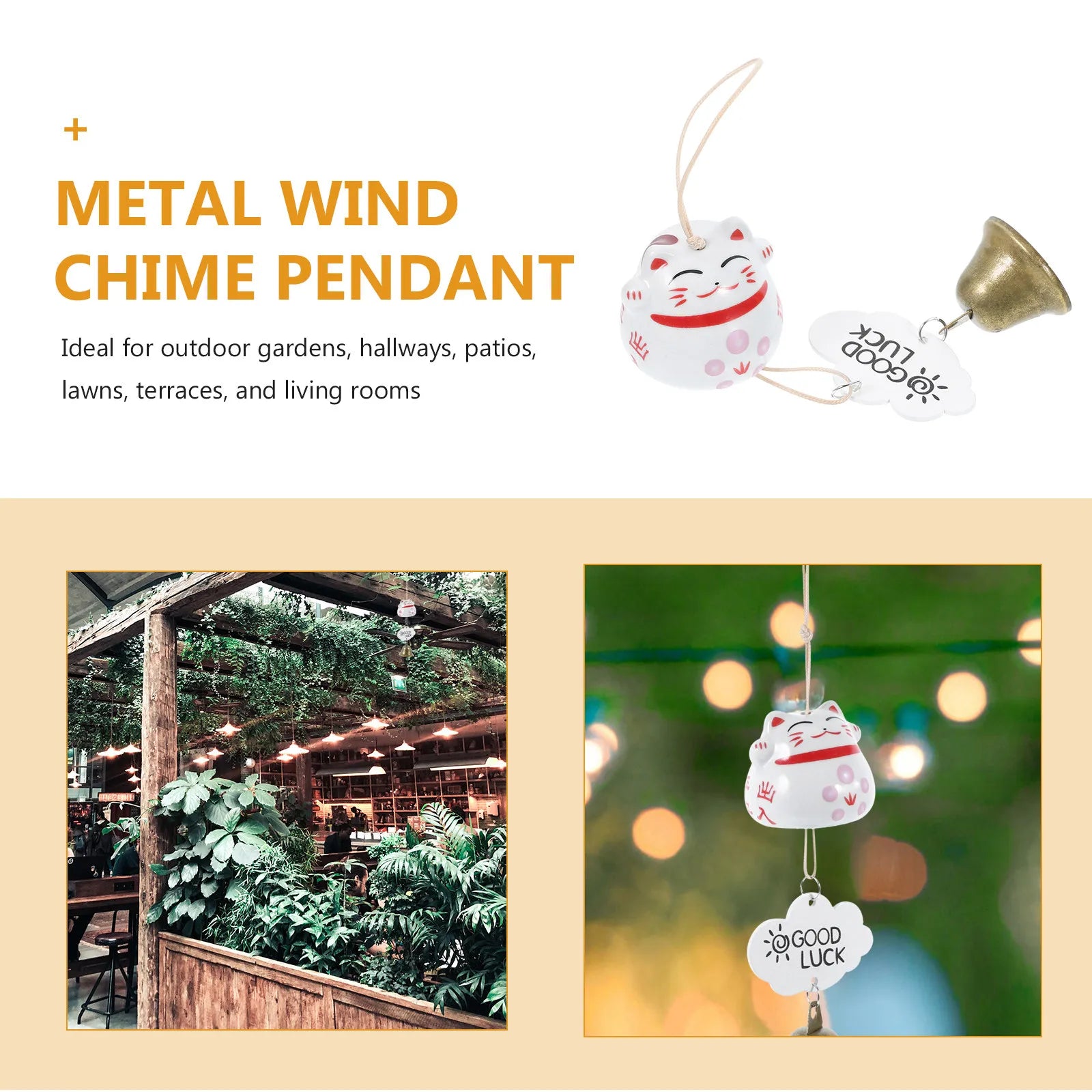 Ceramic Japanese Maneki-Neko Wind Chime Outdoor Garden Patio Balcony Decoration Handmade Good Luck Charm Soothing Bell Sound Qme