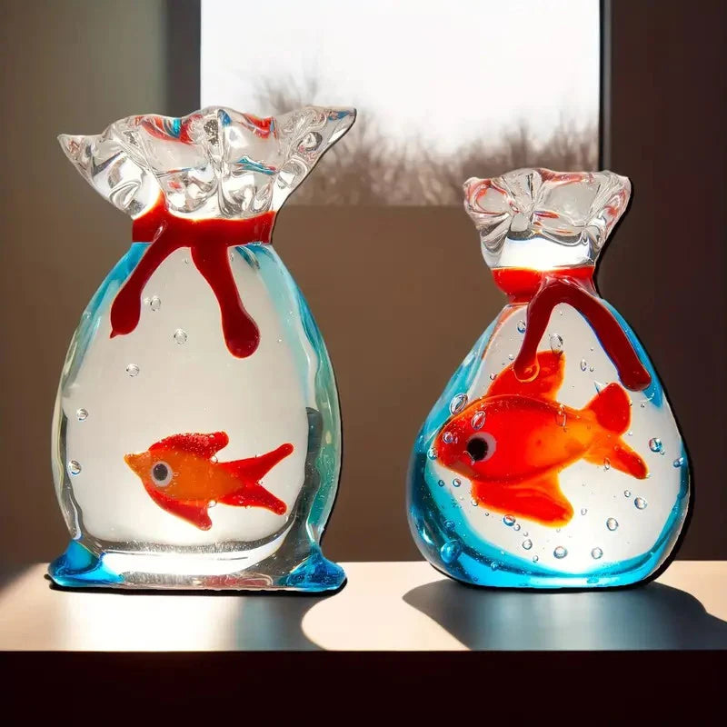 Home Office Decor Handcrafted Glass Pocket Fish Figurine Mini Qme