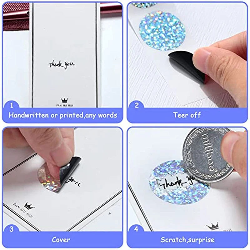 300Pcs 2.5CM Round Laser Off Stickers Surprise Labels Secret Code Cover Sticker Activity Card Self-Adhesive Sticker. Qme
