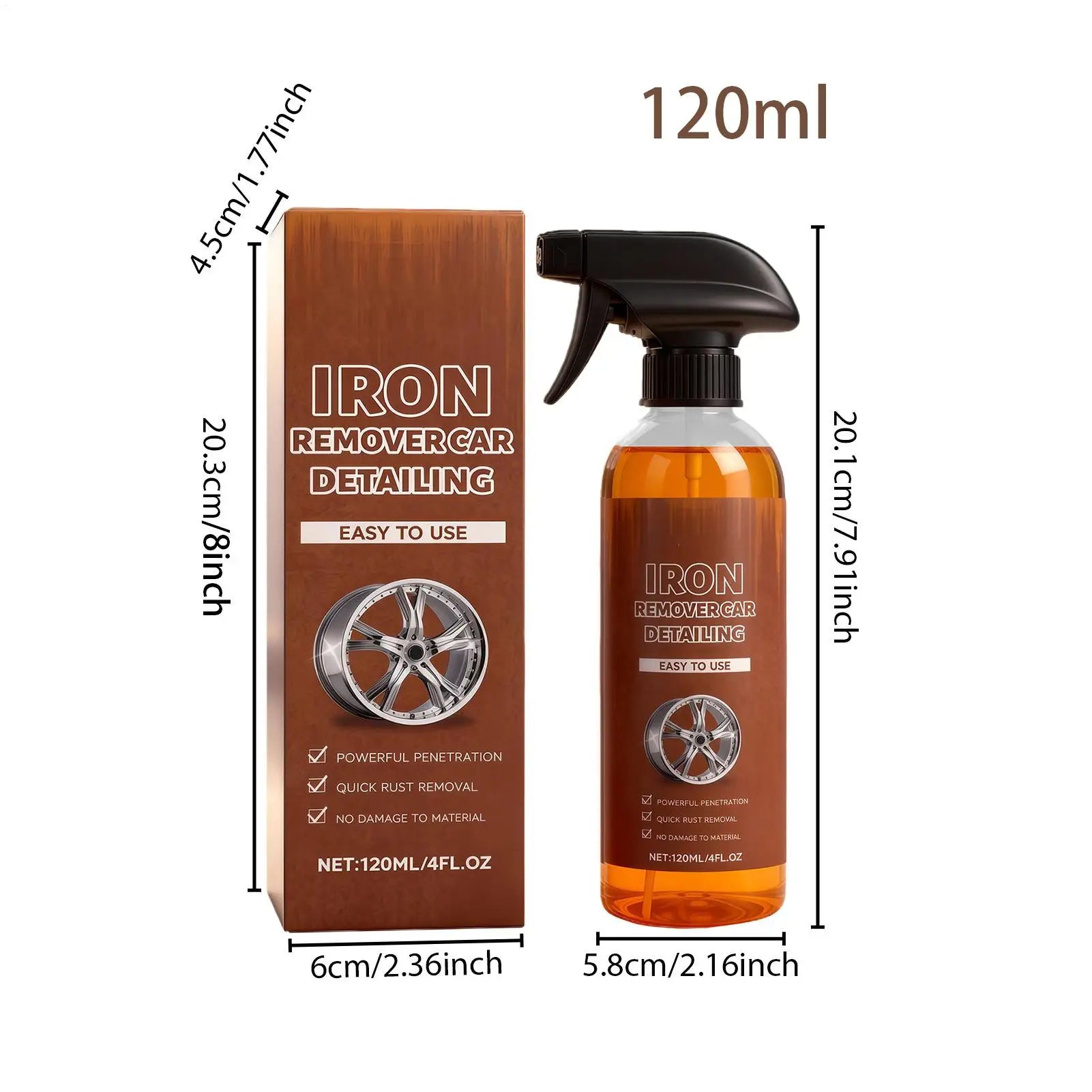 For Metal Iron Remover 120ml Fast-Acting Detailing Cleaner Rust Stain Remover Spray For car Brake Wheel Tire Rim Steel Rv Repair Qme