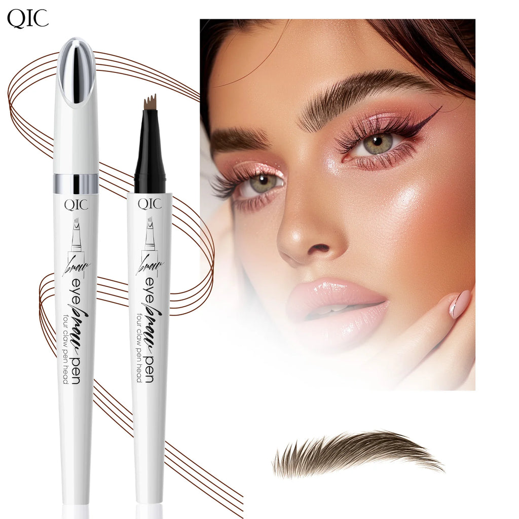 QIC Waterproof Microblading Eyebrow Pen - 4 Split Head, Natural Look Brow Makeup in 4 Colors for All Skin Types Qme