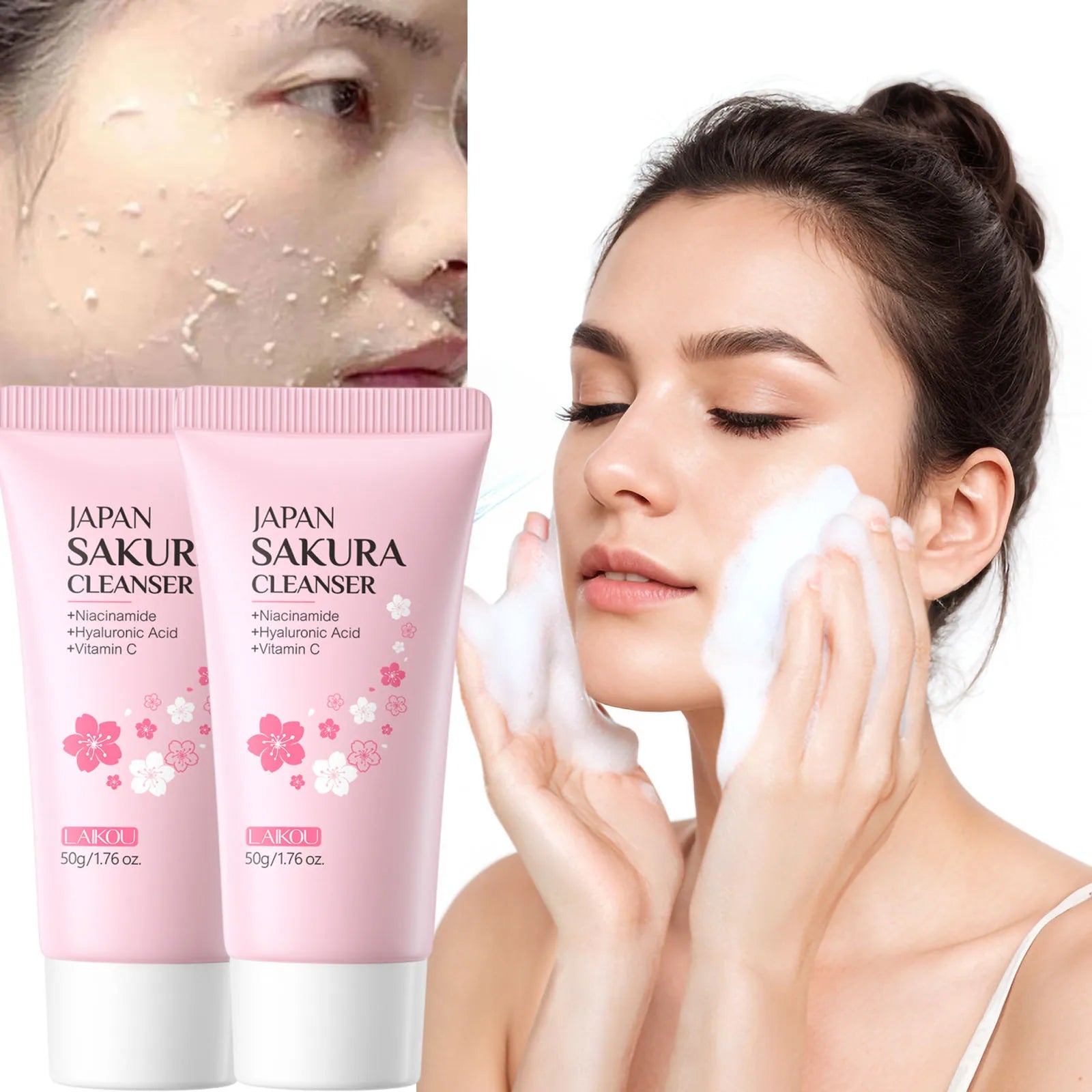 Sakura Facial Cleanser Deep Cleansing Pores Oil Control Moisturizing Brightening Face Wash Gentle For All Skin Types 50g Qme