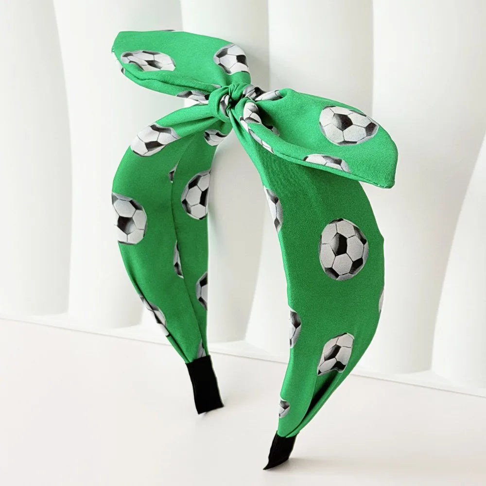 Cute Football Headband Rabbit Ear Soccer Print Soccer Fan Hair Band Charming Design Funny Costume Bunny Knot Headband Qme Green XXS