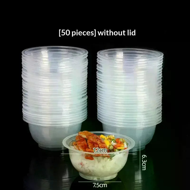 50 PCS Disposable Transparent Heavy Duty Plastic Bowls For Ice Cream Dessert Fruit Salad Picnic Wedding Party Food Container Qme