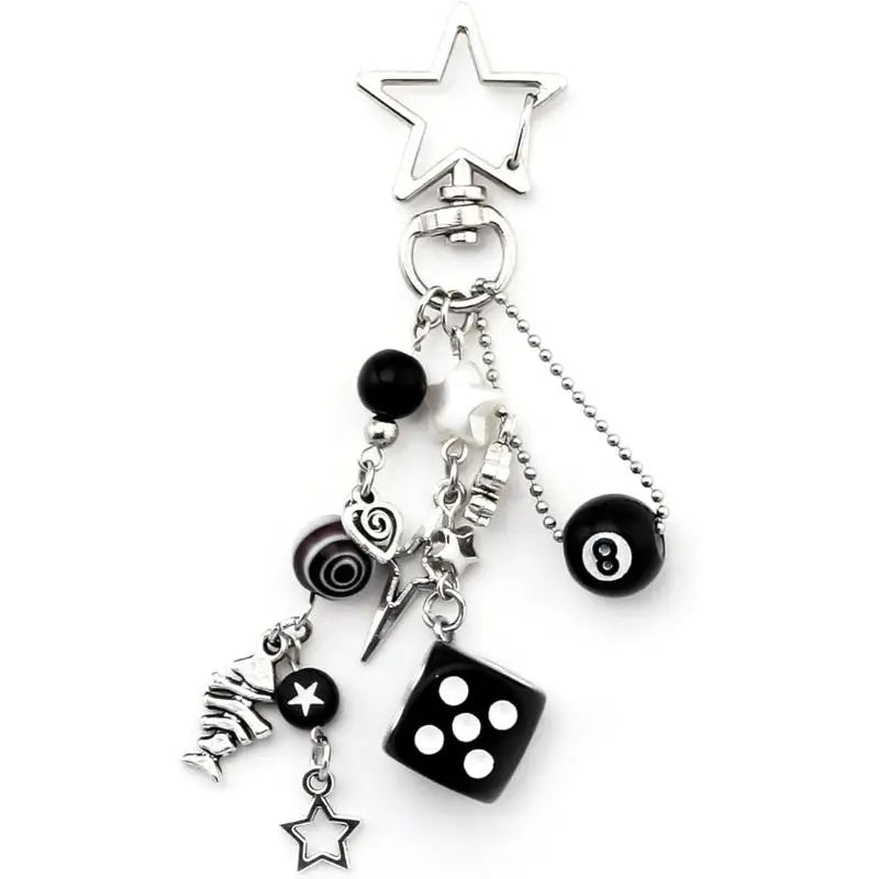 No.8 Billiard Lucky Keychain Punk Hiphop Black Dice Starburst Pendant Y2K Cool Accessory for Daily Wear Birthday Gifts Qme