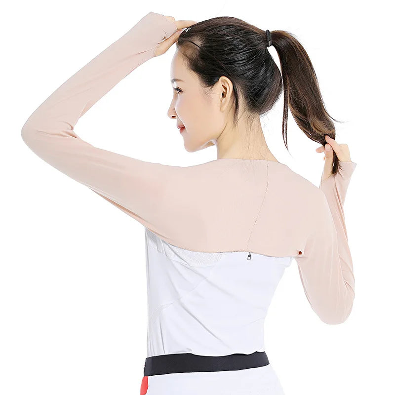 Women Thumbhole Long Sleeve Bolero Shrug Solid Color Open Front Cropped Cardigan Top Slim Fit Sunscreen Jacket Qme
