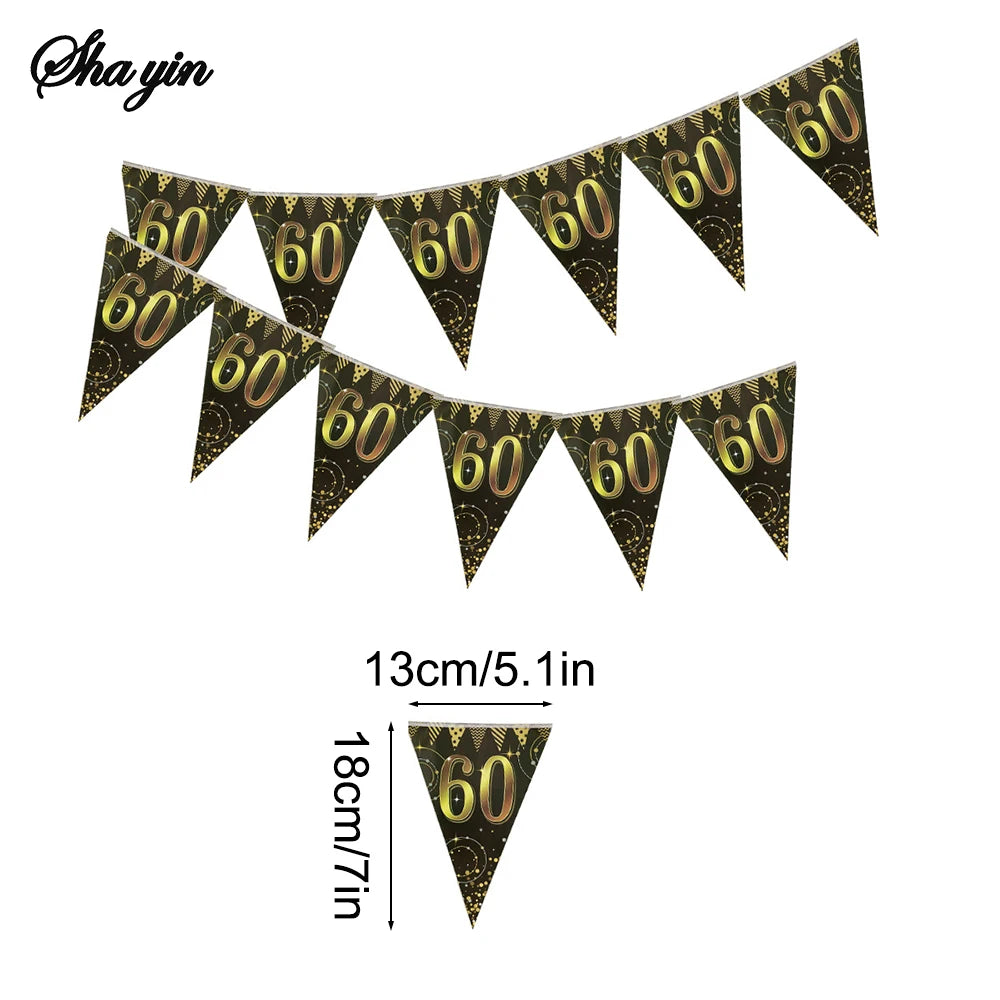 Birthday Triangle Flag, Digital Age, Black Gold Triangle Flag, Pulling Flag, Party Supplies Qme 60 1set