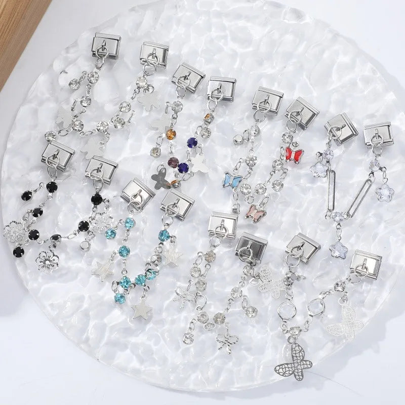 New Fashion Beautiful Personality Round Ball Stars, moon Flower Butterfly Charm Italian Links Fit 9mm Bracelet DIYMaking Jewelry Qme
