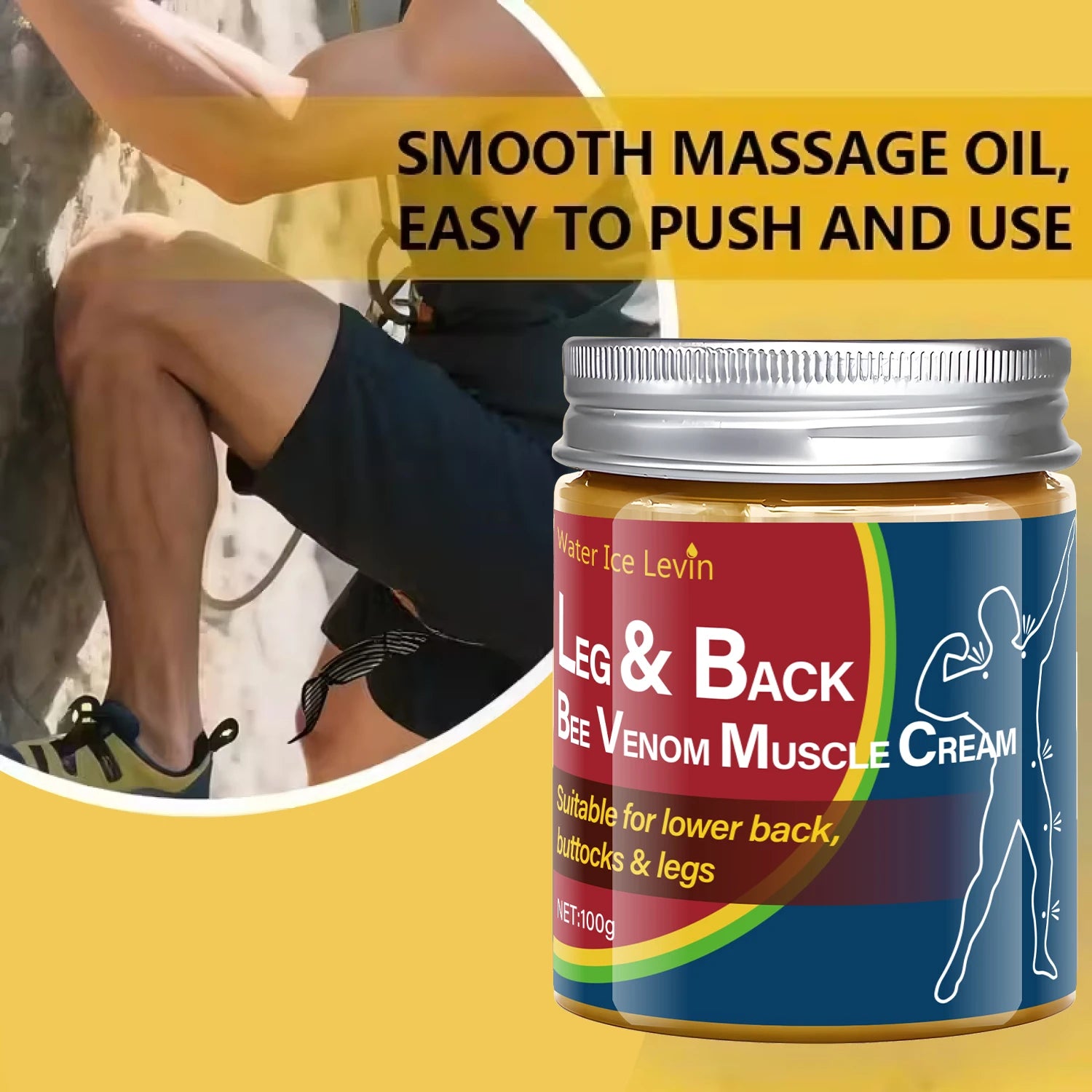 Leg & Back Bee Venom Muscle Cream for Lower Back, Buttocks & Legs - Moisturizing, Protective Formula for Elastic Skin. Qme