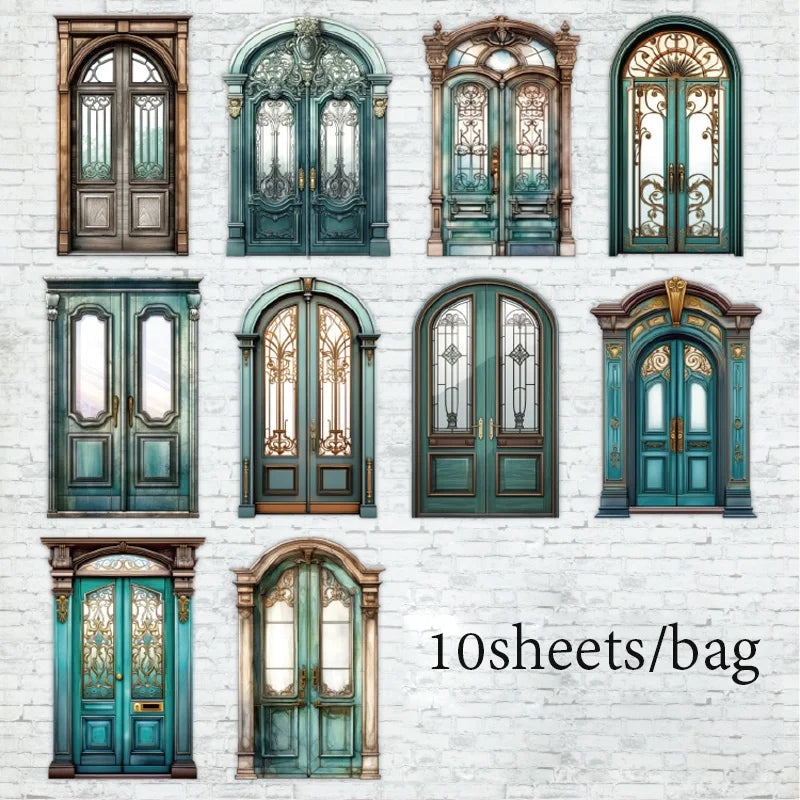Vintage Door Frame Sticker Pack 10 Sheets/Bag Scrapbook Stationery DIY Journal Phone Case Notebook Decoration Qme 5
