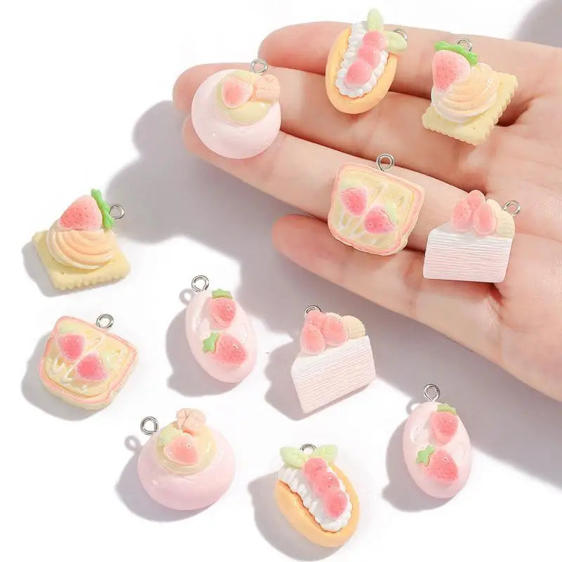 Strawberry Cake Resin Cartoon Charms 10/12Pcs Lovely Design for DIY Bag Pendant Phone Charm Jewelry Making Gift for Craft Lovers Qme
