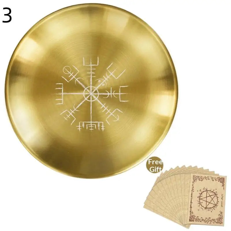 14cm Stainless Steel Plate Candlestick Ceremonial Ornament Engraving Plate Nordic Compass Crystal Storage Round Plate Qme R3